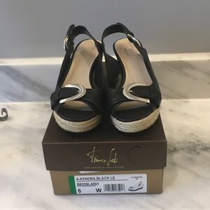Franco Sarto Black and Silver Wedge Sandals
